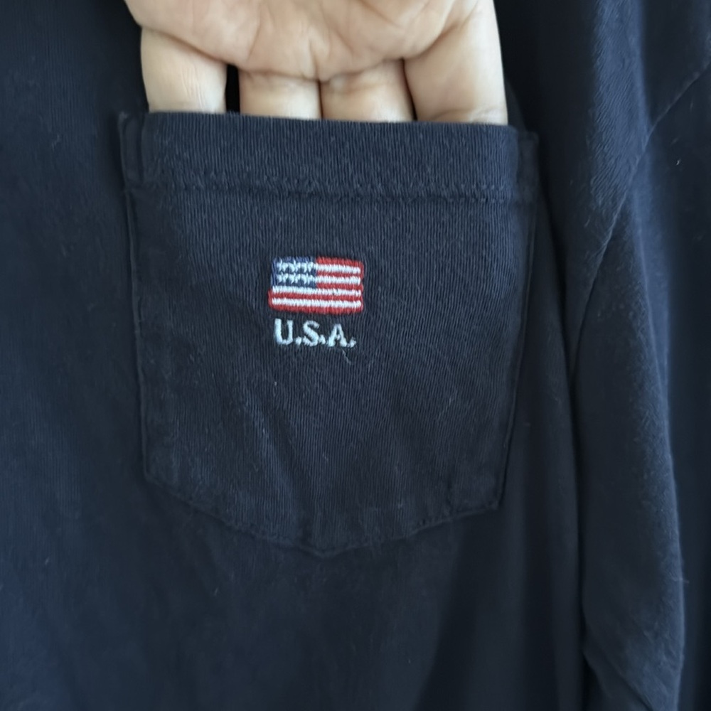 Brandy Melville Navy Blue Long Sleeve Embroidered Flag Small - Picture 3 of 6